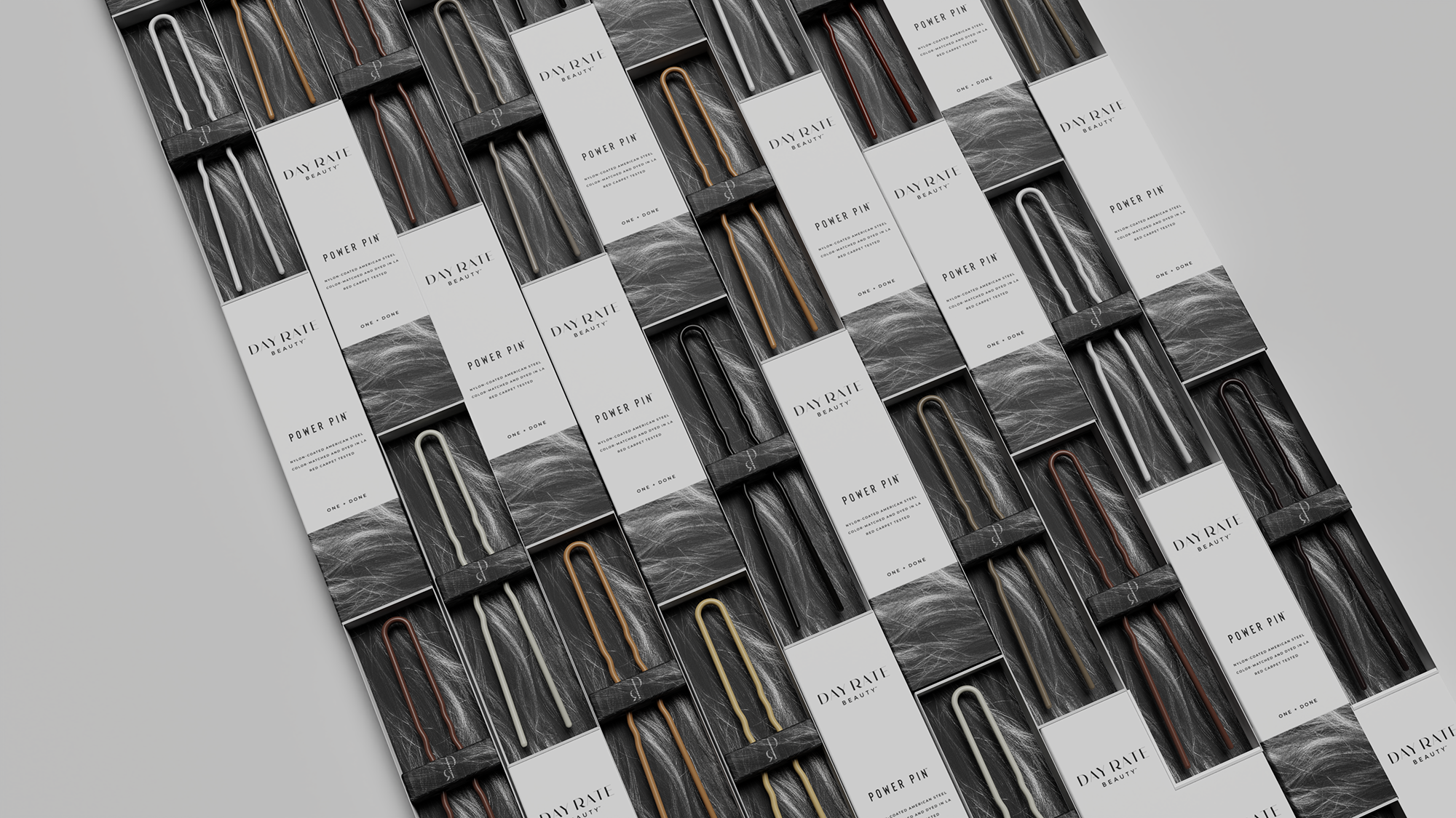 Day Rate Beauty Hair Pin Packaging beauty brand branding fashion graphic design hair identity logo luxury packaging