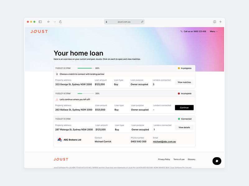 Home loan match australia card design clean dashboard dashboard design design design system figma home loan joust list view ui user experience design user interface user interface design ux