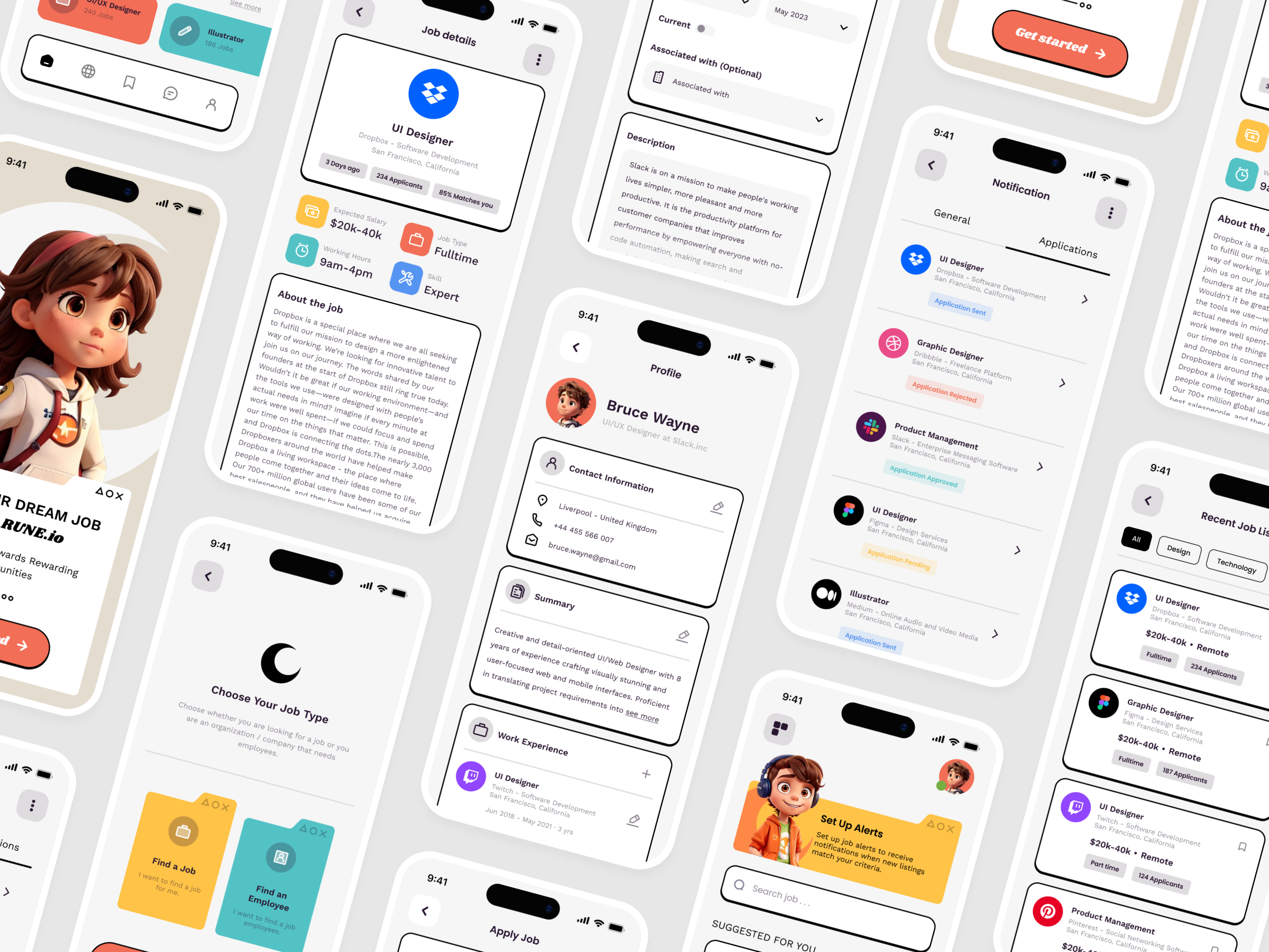 R U N E | Job Finder App app application career classic design find job find work hire hiring job job finder job listing job search minimalism mobile retro ui unique ux work