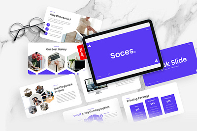 Soces PowerPoint Template agency blue business corporate gsl key modern powerpoint template ppt presentation template soces ui website