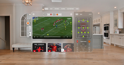 MUTV Streaming by Manchester United - Spatial UI Design apple vision pro arsenal beckham cr7 football glassmorphism human interface guidelines manchester united manchesterunited manutd mutv rashford red devil scholes spatial layout streaming ui vision pro