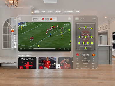 MUTV Streaming by Manchester United - Spatial UI Design apple vision pro arsenal beckham cr7 football glassmorphism human interface guidelines manchester united manchesterunited manutd mutv rashford red devil scholes spatial layout streaming ui vision pro