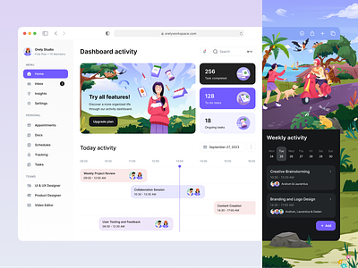 Productivity Dashboard: Organize Your Tasks with a To-Do List 📝 activity appointments calendar colorful dashboard design desktop illustration orely organize productivity schedule task teams to do list tracker ui ux design website work