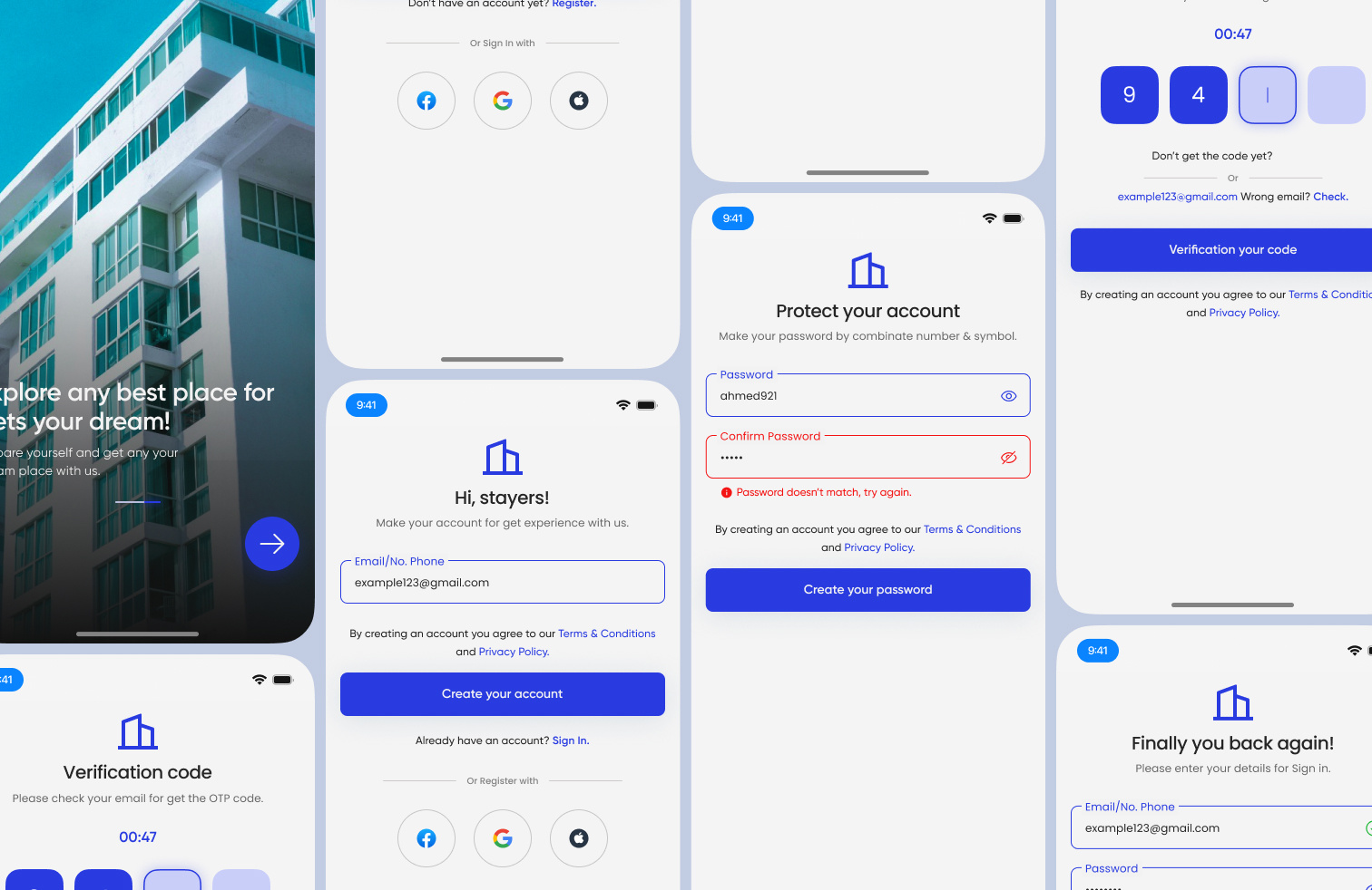 Register & Sign In Pages of InStay app. booking app branding case study log in page register page sign in page ticket booking app travel app ui ui design uiux ux design