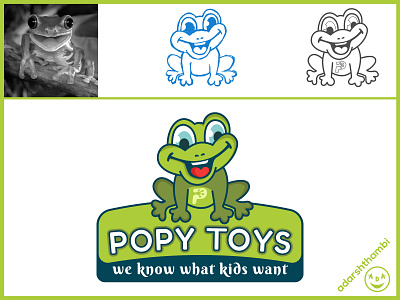 Logo design for popy toys branding cartoon design digital illustration digitalart frog frog cartoon frog logo graphic design illustration illustrator logo logo designer india vector