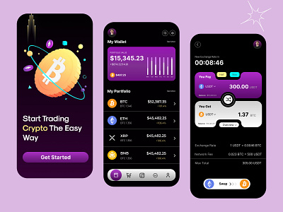 Crypto Mobile App Design android app clean crypto crypto currency dark theme design interface ios app design minimal mobile app ui ui design uiux user interface ux ux design uxui