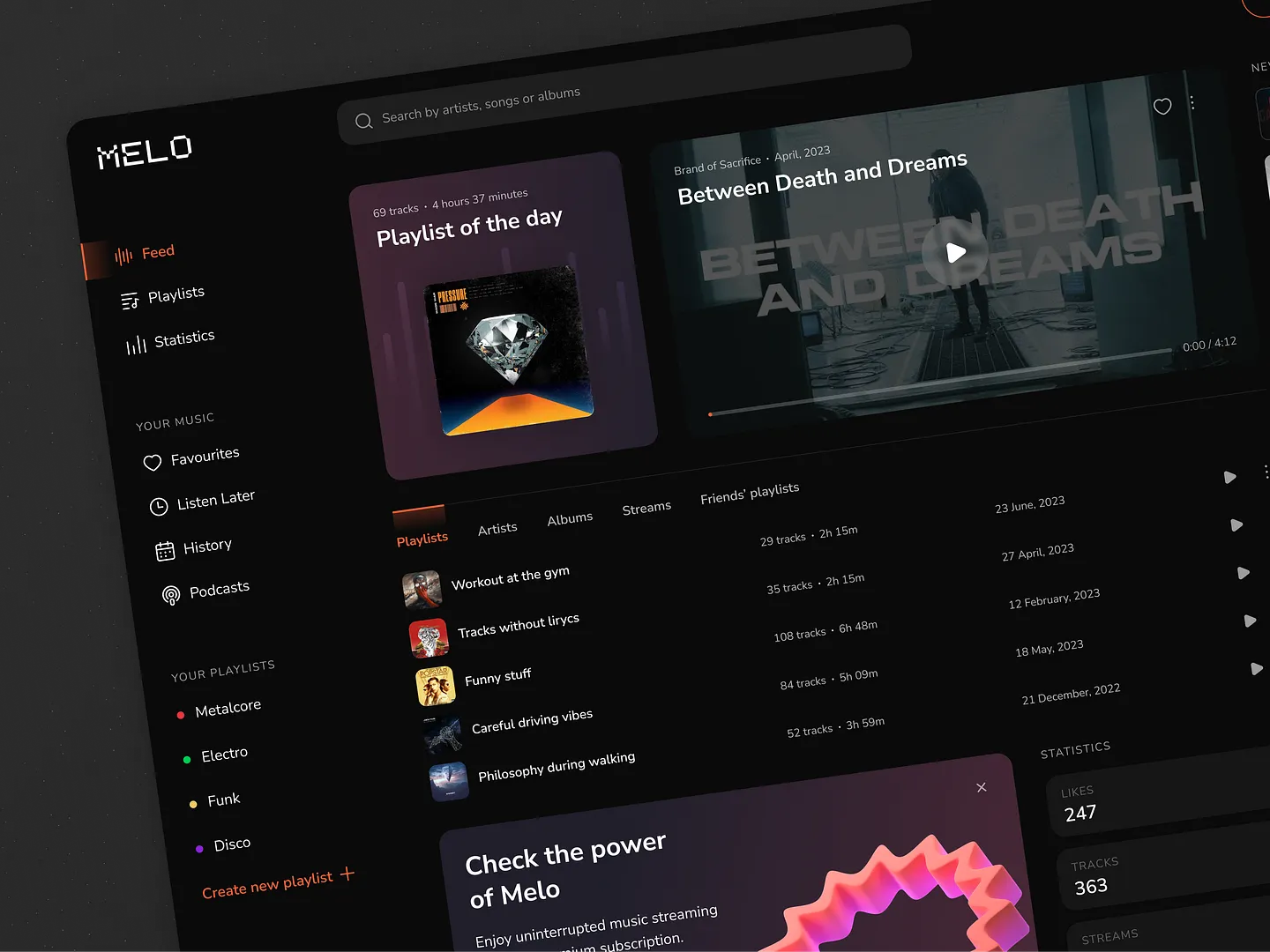 Modern Music Streaming Website Dashboard Design