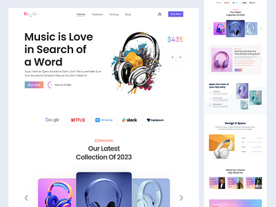 Headphone Shop Landing Page UI Design clean design ecommerce exploration gradient headphone headphone shop headphones la landing page minimalist modern music product shop simple ui design uiux unique web design