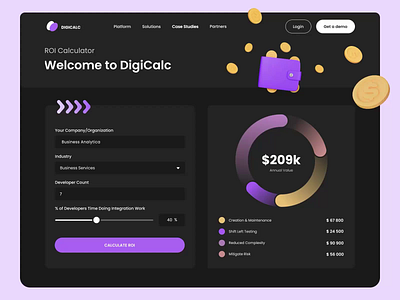 ROI Calculator animation calculator concept dark motion roi ui uiux ux webdesign website