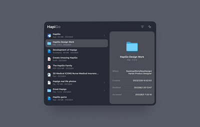 HapiGo - Dark Mode app black command dark dark mode dashboard desktop file mac app mac os manage search search bar ui