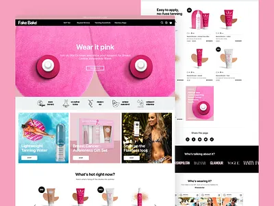 FakeBake | Ecommerce Website boobies breast cancer awareness breasts cosmetics design ecommerce fake tan fakebake homepage id30 lotion pink shopify tanning website