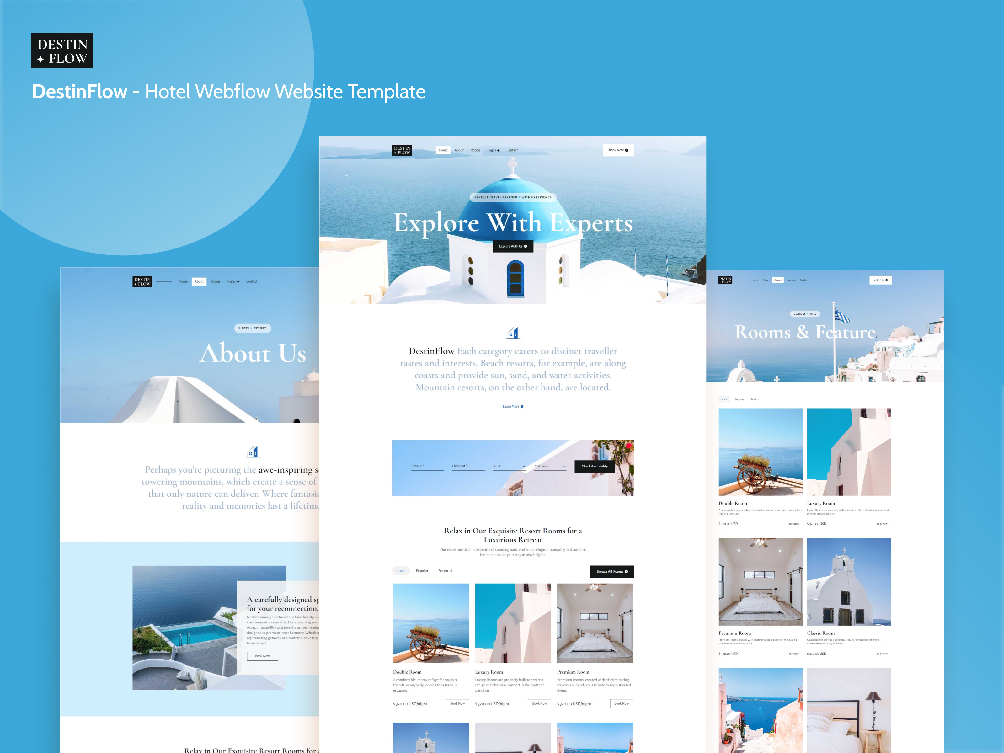 DestinFlow - Best Travel & Hotel Webflow Website Design Template ageny best website business design hotel boutiques hotel website illustration luxury villas portfolio template tourism travel agents travel website ui uiux designer web designer webflow webflow designer website website builders