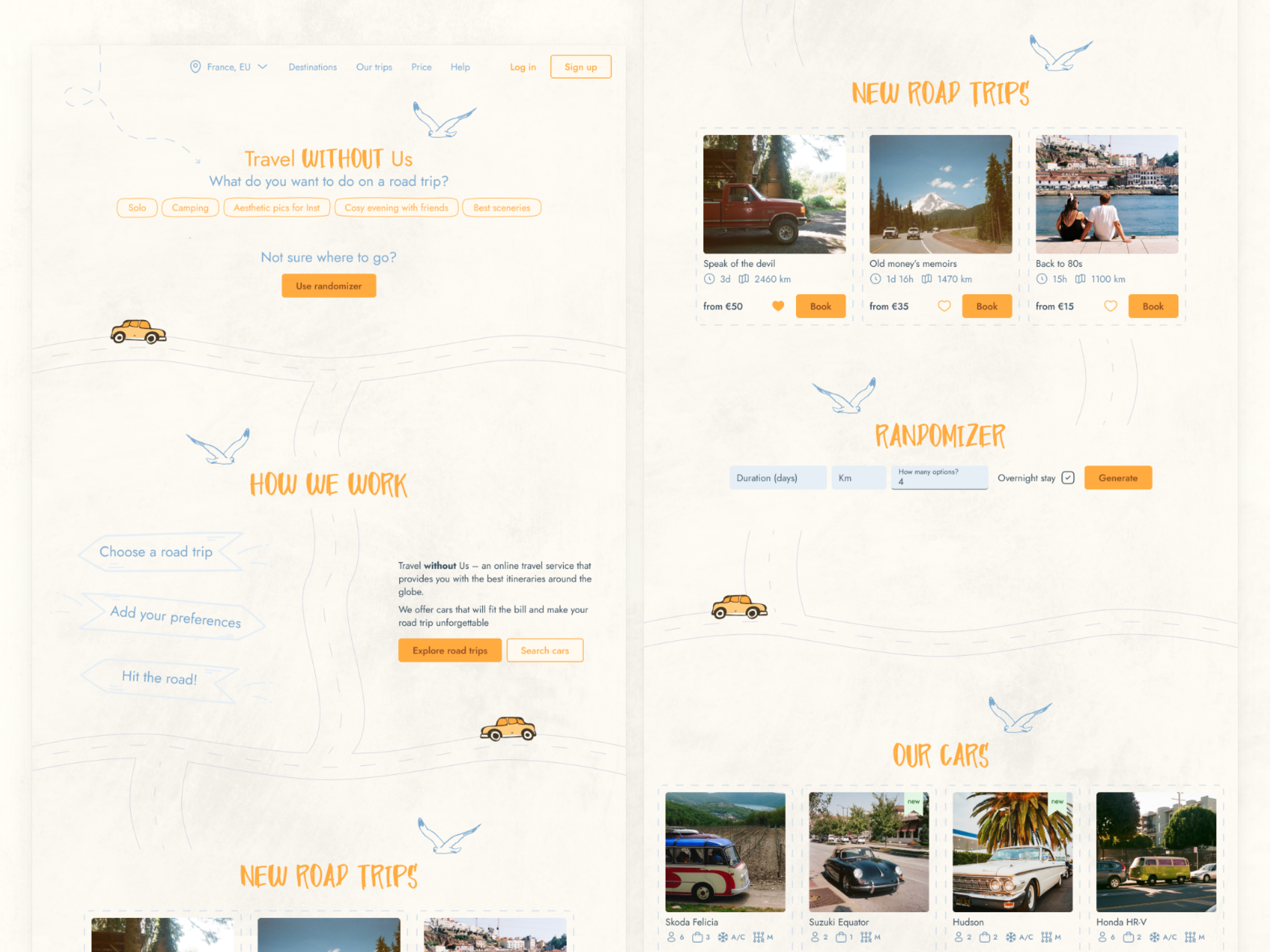 Travel without Us / Concept app appdesign background beautiful car concept illustration image modern photo retro roadtrip sleek travel trip ui uidesign vintage visual website