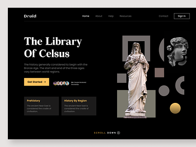 Hero Exploration age ancient dark designer greek history library region statue tradition trending typography uxui web design