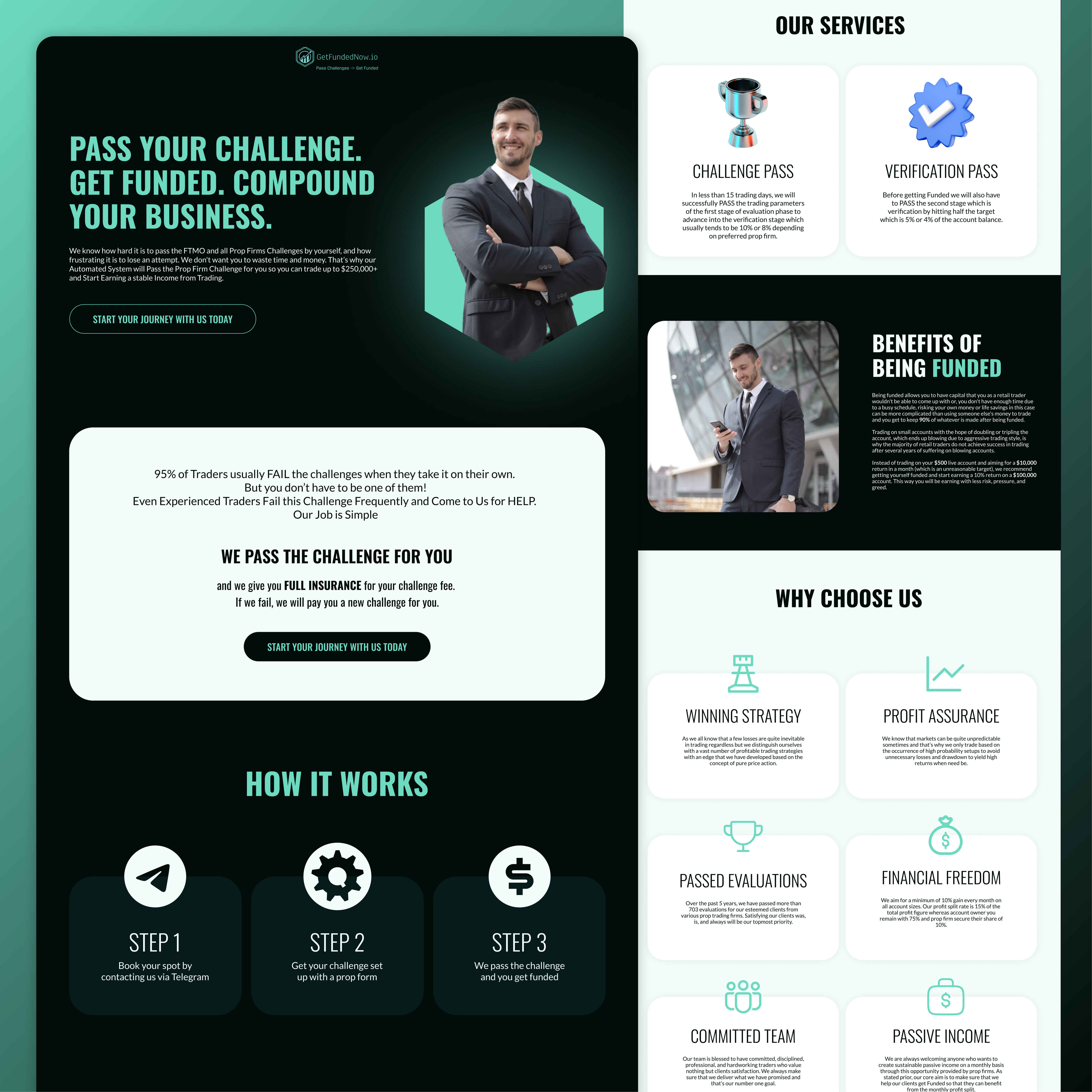 Landing page for a startup funding website dark financial funding futuristic landing page minimal modern startup ui