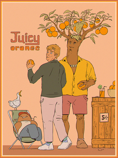 Orange juice 2d advertisement cartoon character illustration raster