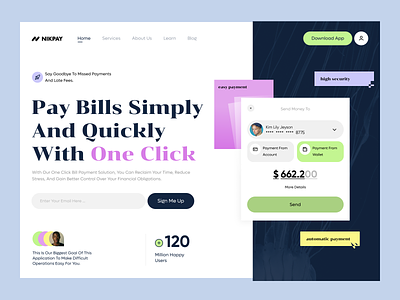 Financial Services landing page asset banking click credit card design finance fintech hero section home page landing page minimal modern pastel colors pay payment product design service ui ux web