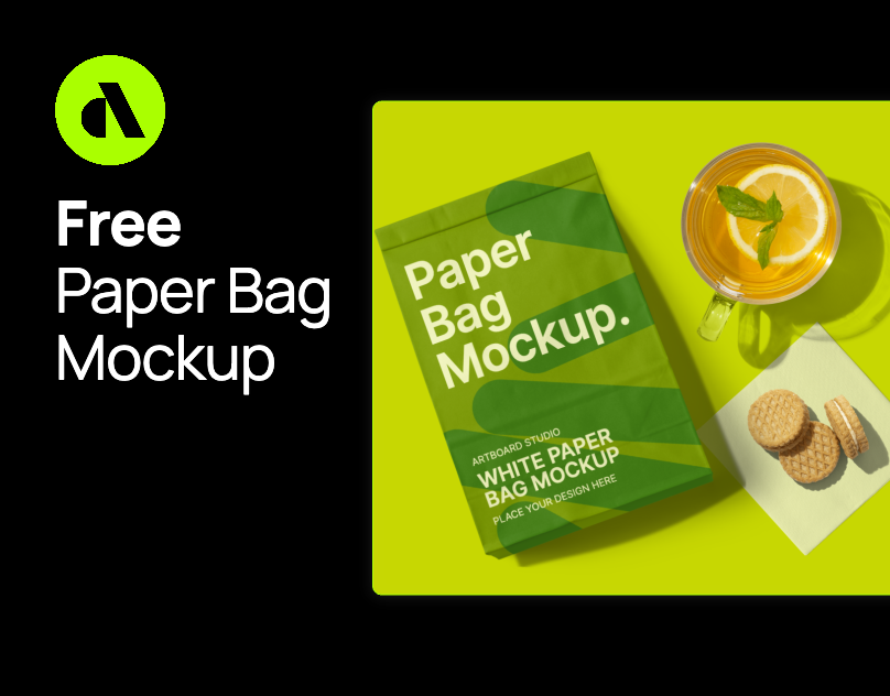 Free Paper Bag Mockup With Napkin And Props artboard studio branding design free free mockup template free paper bag mockup graphic design illustration mockup mockup template paper bag paper bag mockup