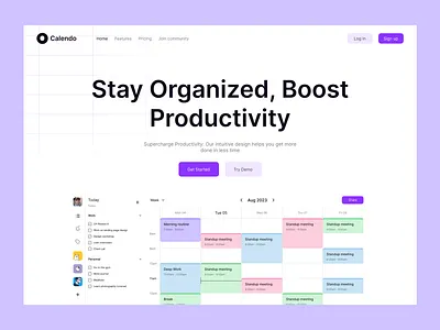 Web design for a productivity web app calendar figma productivity saas web design