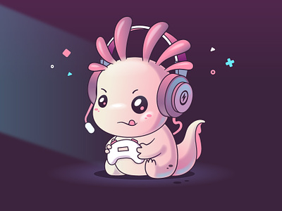 Gamer Axolotl animal axolotl baby cartoon chibi funny gamer gaming illustration mascot tshirt vector video games