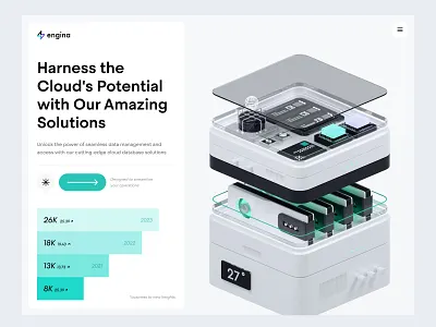 Engina - Cloud Server Hero for Business 3d 3d object analytics chart clean cloud database engine future gpu green hero ideas landing page minimal modeling modelling modern server ui