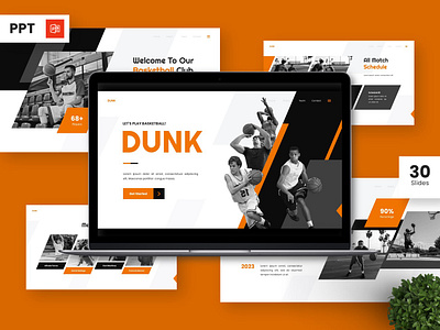 Dunk - Basketball & Sports Powerpoint Templates gym orange portfolio powerpoint presentation template