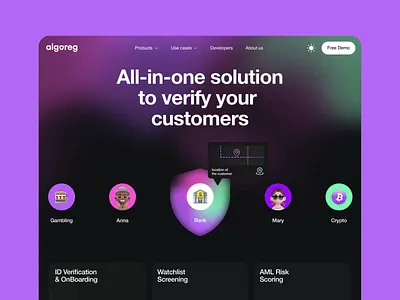 Algoreg animation business security clean dark theme database design gradient illustration interface light mode redis research security shield ui ux verification web web design