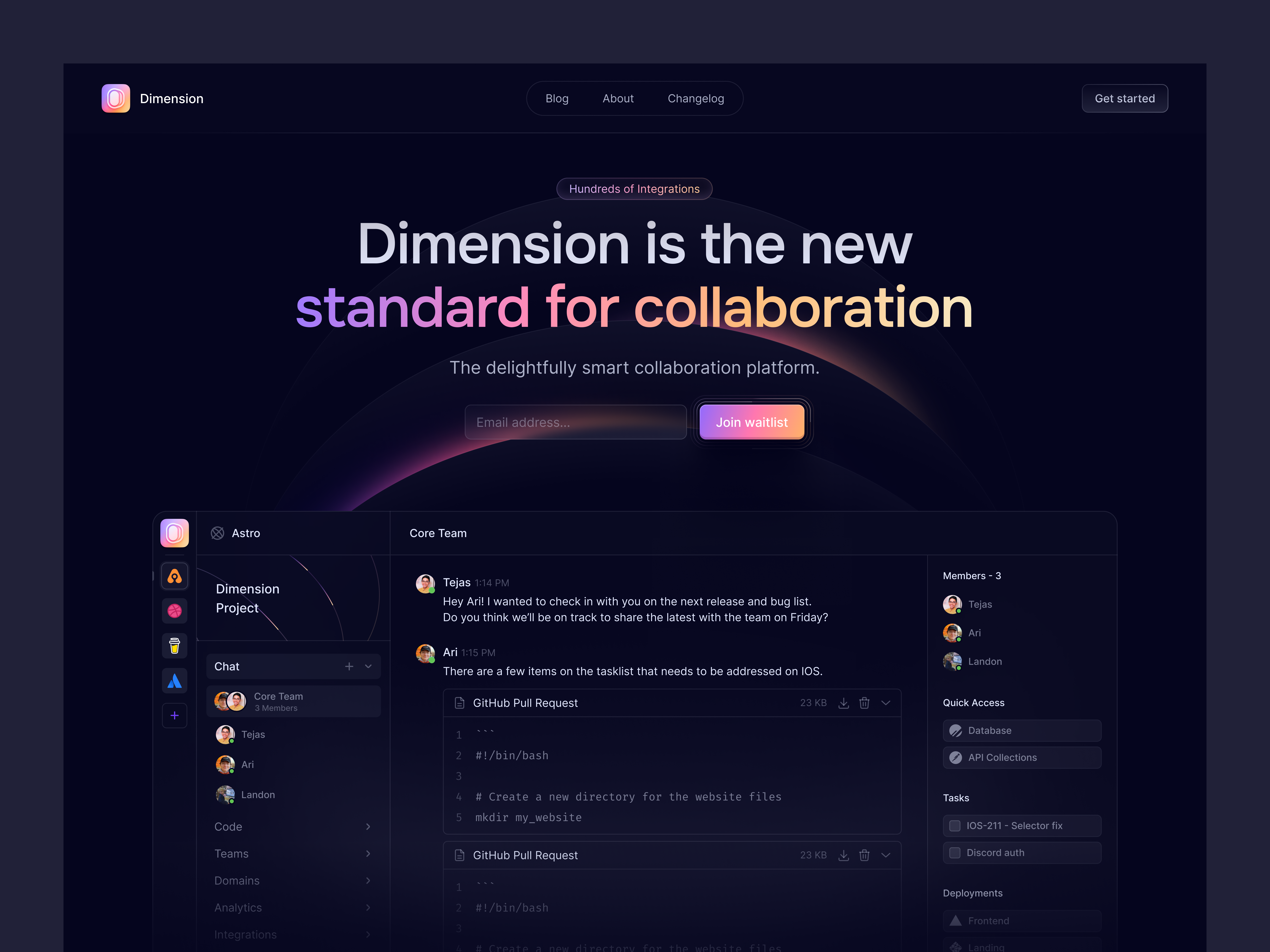 Dimension.dev Re-Design 🫶 dark landing page dark mode landing page dark mode website dark website dev style developer website dimension gradient colors landing landing page landing page design landing page ui saas ui warm gradient