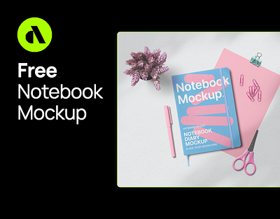 Free Notebook Mockup With Paper And Props artboard studio brand identity branding corporate branding design free free mockup free notebook mockup graphic design illustration mockup notebook mockup promotional