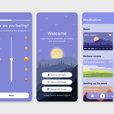 Meditation Mobile App design figma hi fi interface meditation mobile prototyping ui wireframing yoga