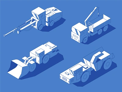 Mine Car Illustrations blue business crane car drilling machine isometric cars isometric vehicles loader mine mining outline shadows underground loader underground truck