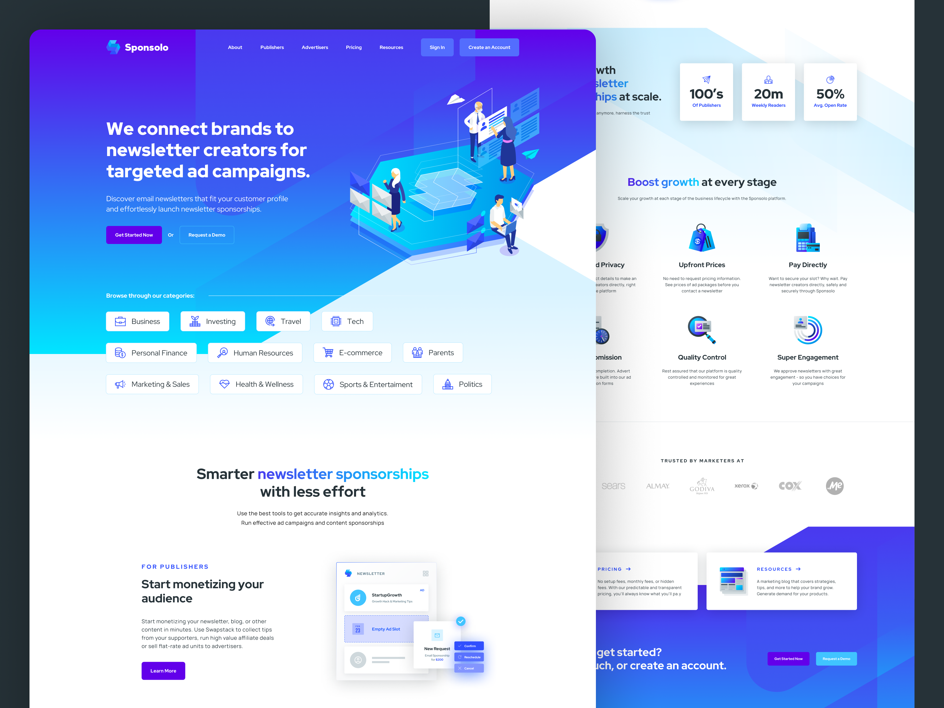 Sponsolo Homepage branding email graphic design homepage icon illustration landing page newsletter sponsolo ui ux