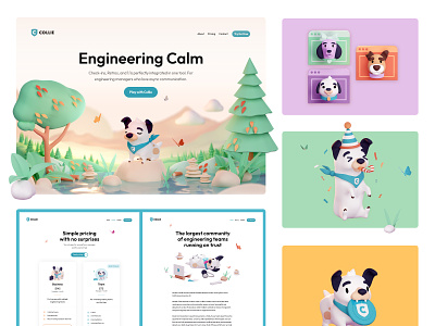 Collie brand, website and 3d illustration 3d animation branding dog dog illustration graphic design illustration landing design landing page logo marketing design