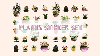 Watercolor Plants_Stickers Set botanical floral graphic design illustration nature plants stickers