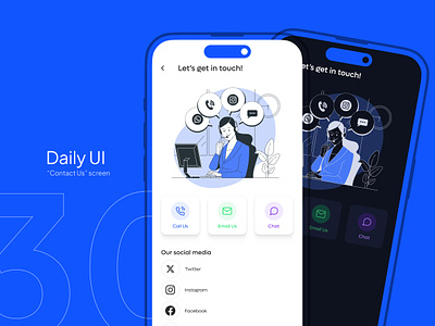 Daily UI #30 - Contact us screen app call us contact contact page contact us contacts dailyui design email interface ios mail mobile mobile app phone social social media ui uiux ux