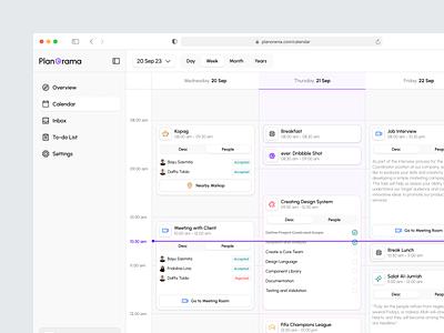 Planorama - Calendar Dashboard agenda appointment calendar calendar dashboard dashboard dates events meet meeting product design project management reminder saas schedule table task to do ui uidesign uiux