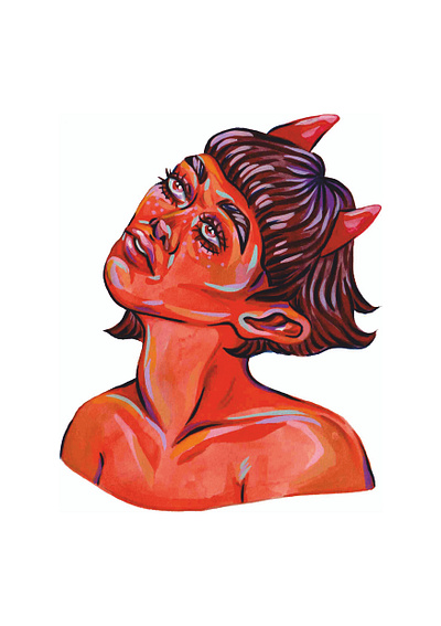 Wondering Devil art artist artwork character creative demon design devil fantasy freckles gouache gouache painting halloween hell hornes illustration illustrator painting portrait traditional art