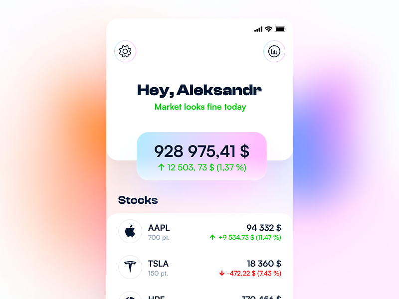 Stocks App app design gradient ios iphone ui