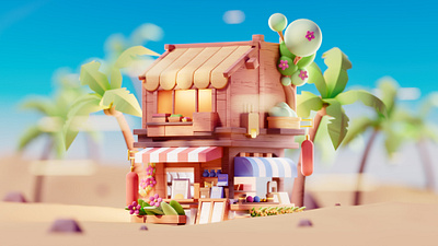 Tropical Market 3d beach cinema4d game isometric lowpoly market tent tropical