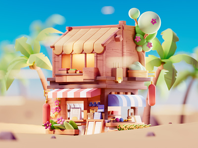 Tropical Market 3d beach cinema4d game isometric lowpoly market tent tropical