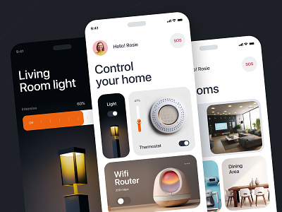 Smart Home App 3d app branding clean creative design digital home dining room graphic design living room modern smart home smart light smart room ui ux