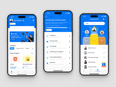 Etudier - Learning Platform course education gamification homepage leaderboard learning management system learning platform lms mobile mobile app ui user interface