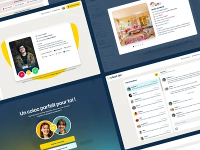 Coloc'Qui — Desktop Screens accomodation branding design house illustration interaction logo matching room swiping ui ux web website
