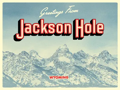 Jackson Hole Vintage Postcard 50s custom type display type jackson mountains postcard retro teton tetons typography vintage wyoming