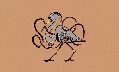blue heron black snake bird blue heron crane gouache heron illustration ink nature snake tattoo