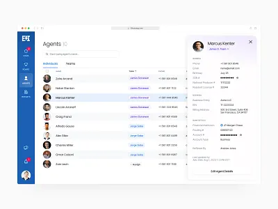 Sales Agent Details (Intranet B2B App) admin ai b2b b2c dashboard design finance fintech insurance minimal product design rankings saas sales software startup table ux web app web application