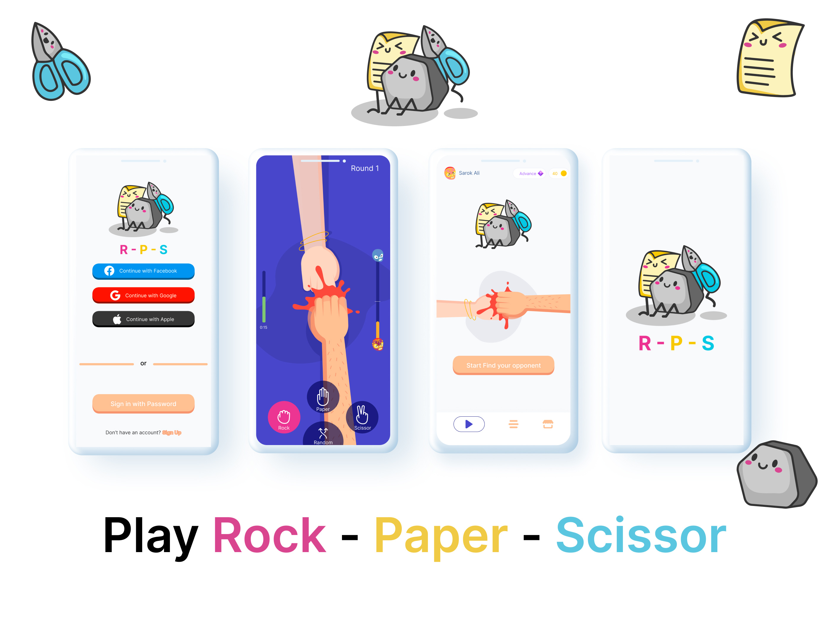Rock - Paper - Scissor Game App animation app design design game product design ui ux ux design