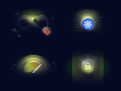 API Management Illustrations ✨ dark dashboard features gauge gitops glass glow icons illustration infinite kubernetes lock loop neon shield transparency ui web yellow