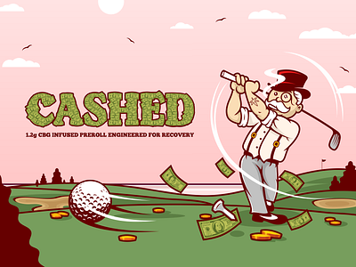 Cashed cannabis cash character dolar golf golf court hat illustration label money monopoly rich vector art