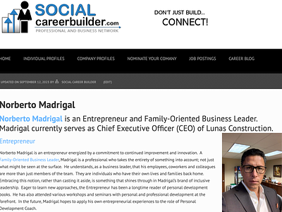 Social Career Builder business leader ceo entrepreneur family oriented norberto madrigal social career builder